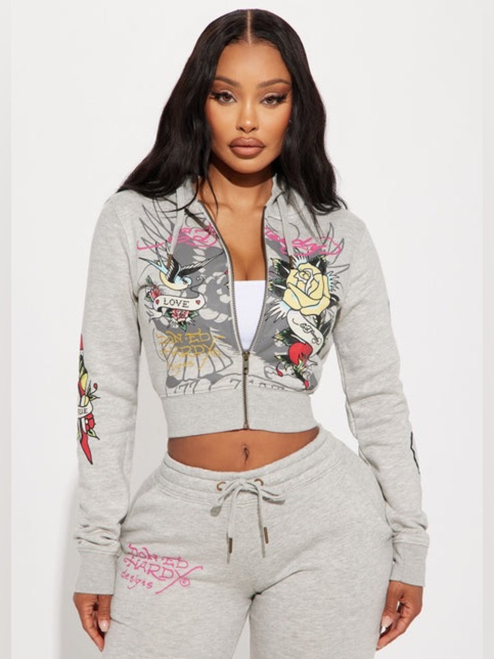 Ed Hardy Brave Eagle Rose and Sword Full Zip Hoodie XS